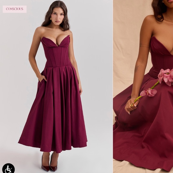 NWOT HOUSE OF CB LADY Wine Strapless Midi Dress SIZE S PLUS CUP - Picture 2 of 3